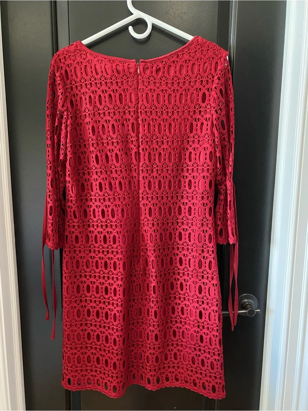 Dressbarn Red Crochet Dress with Tie Sleeves - Picture 2 of 5
